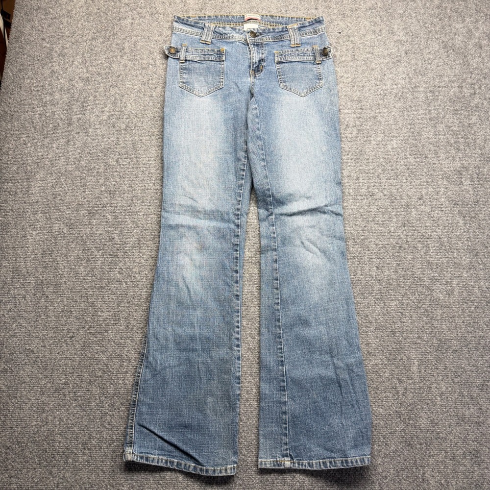 No Boundaries Womens Flare Jeans Medium Wash Stretch Y2K Low Rise Size 7 15CC755